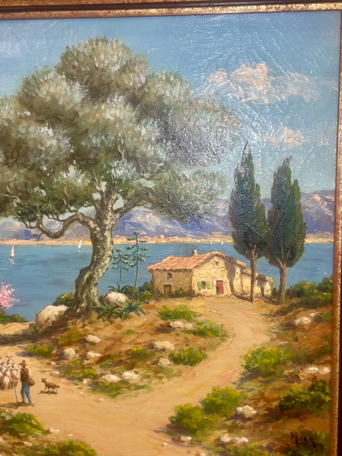 Oil painting on canvas, Mediterranean landscape, 20th century