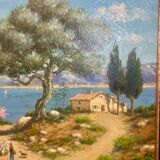 Oil painting on canvas, Mediterranean landscape, 20th century
