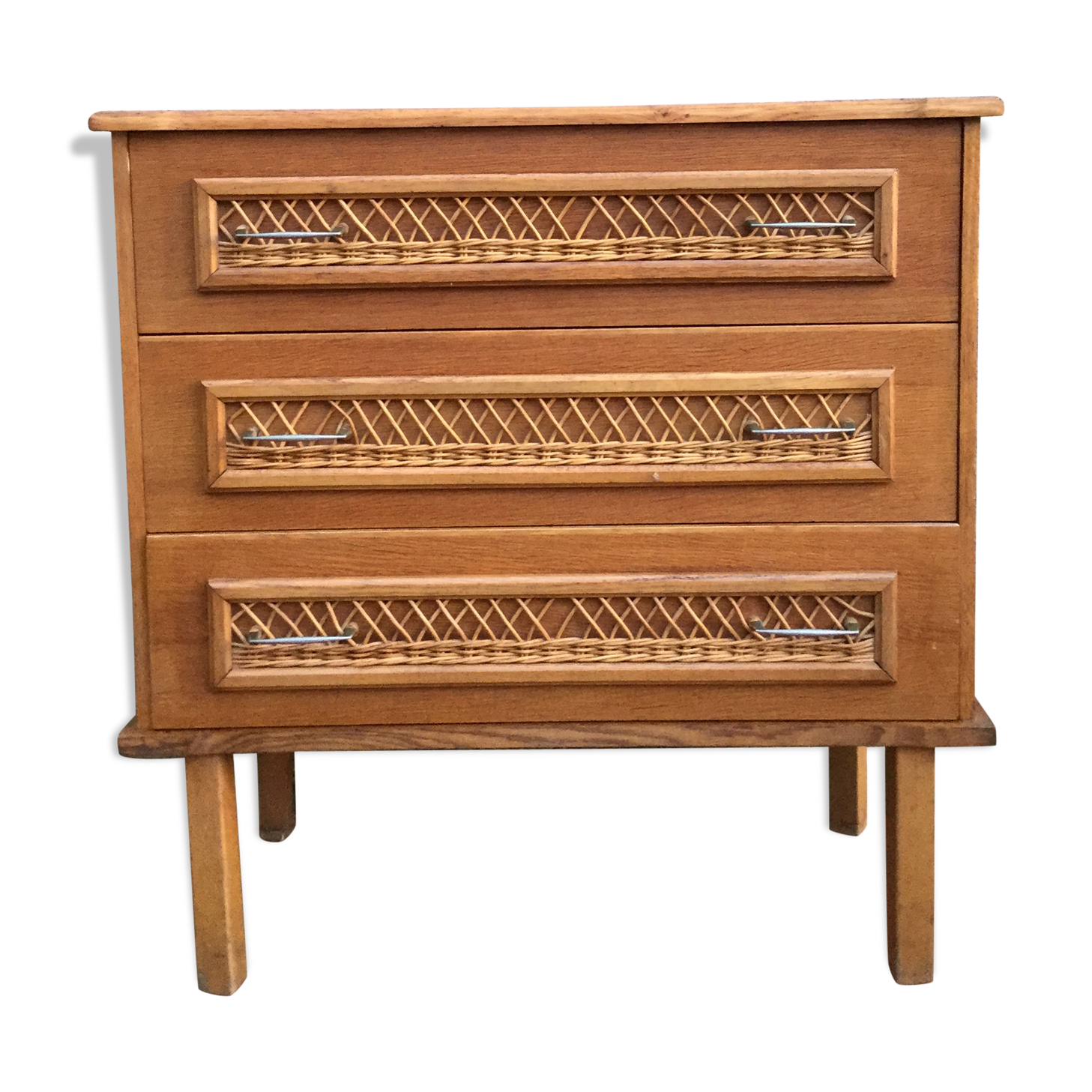 Commode vintage en rotin renovée