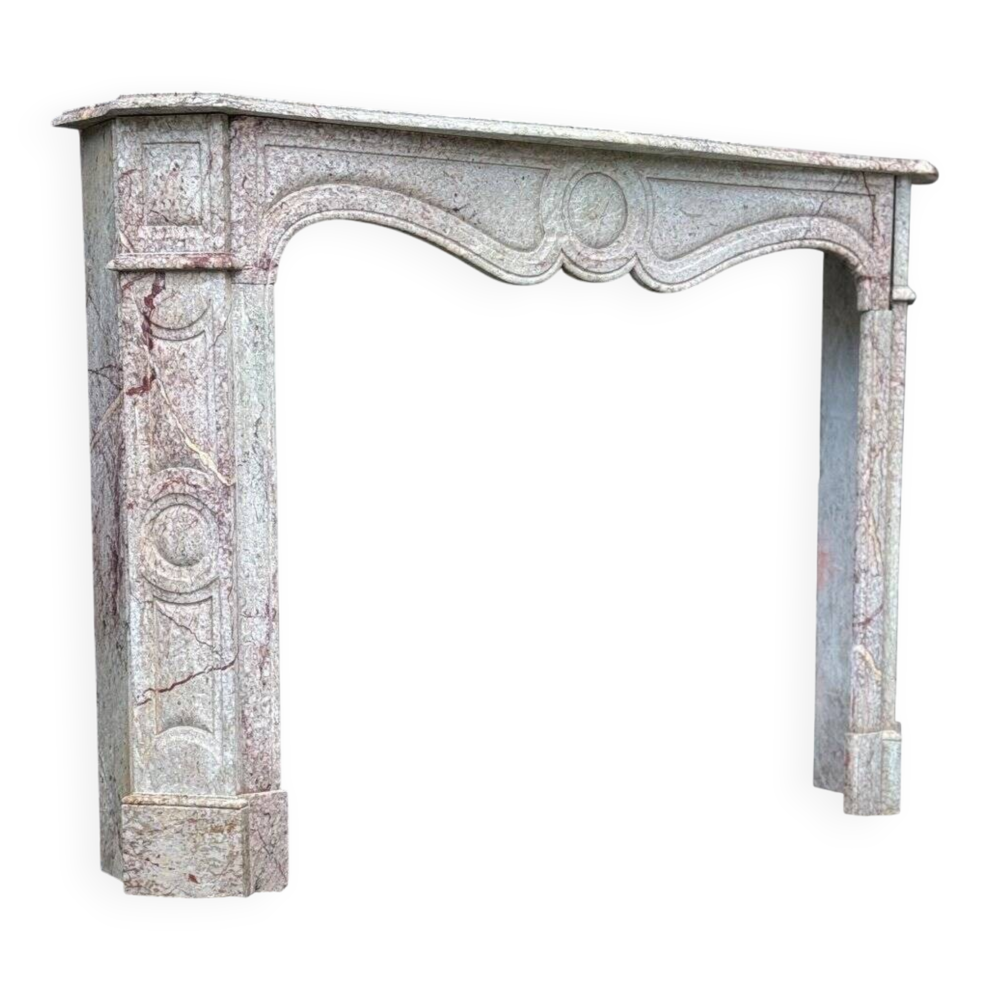 Louis XV Pompadour style fireplace in pink marble circa 1900