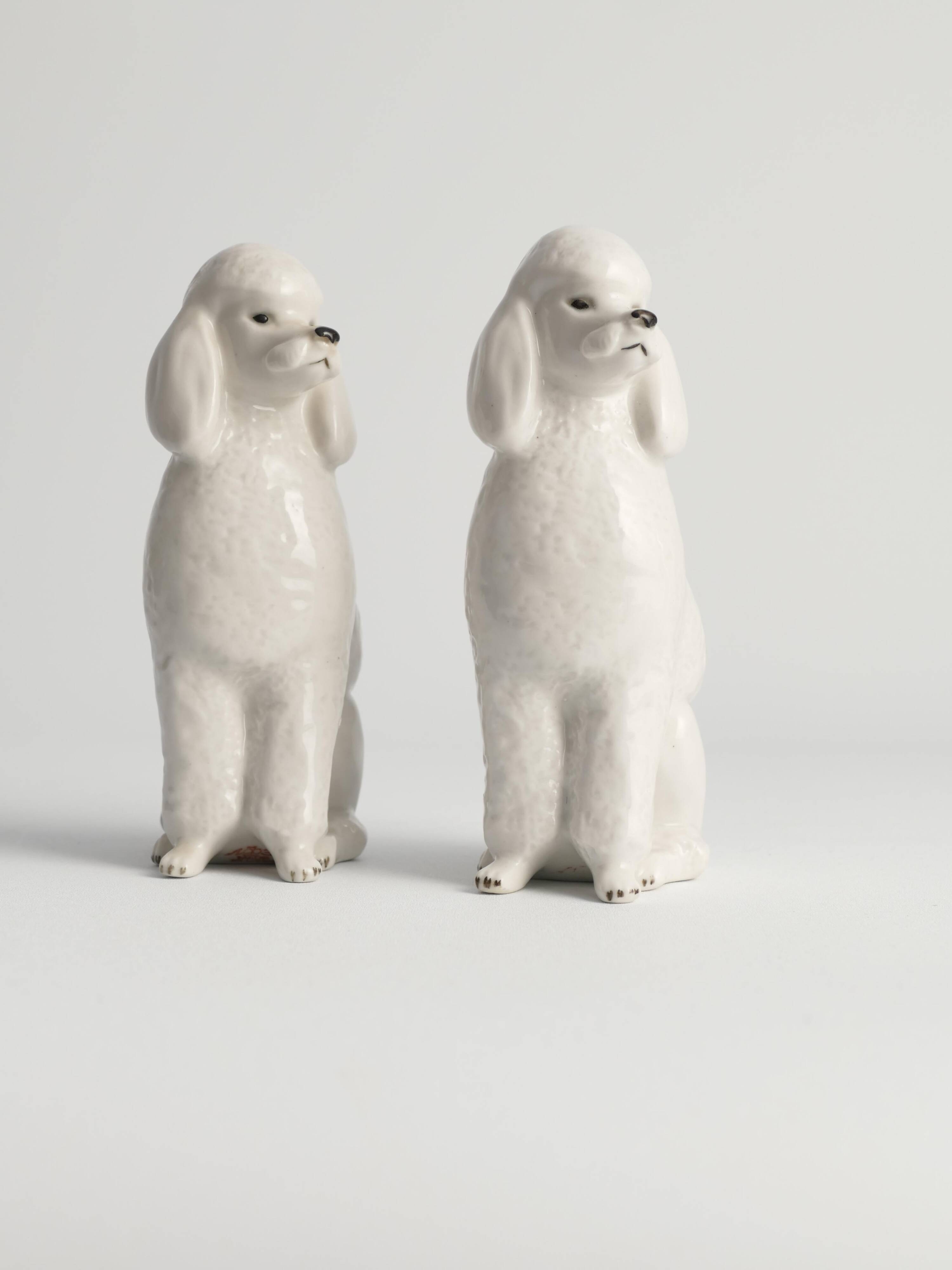 White Hand-Painted Porcelain Poodle Dogs by Lomonosov, Soviet, 1960s, Set of 2