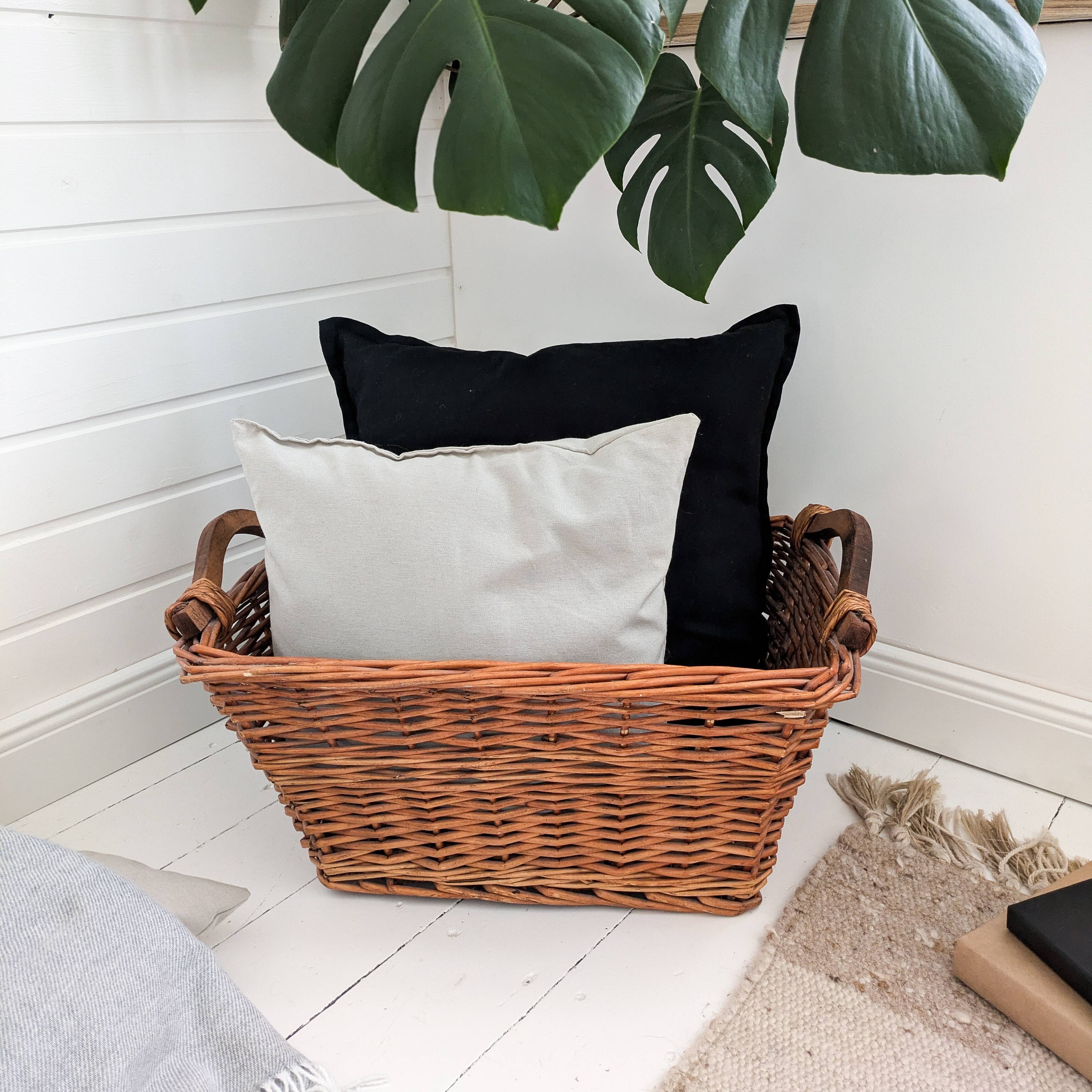 Panier Vintage Anse Rangement Mid Century Panier en osier tressé brun rougeArtisanat Hygge Skandi Sc