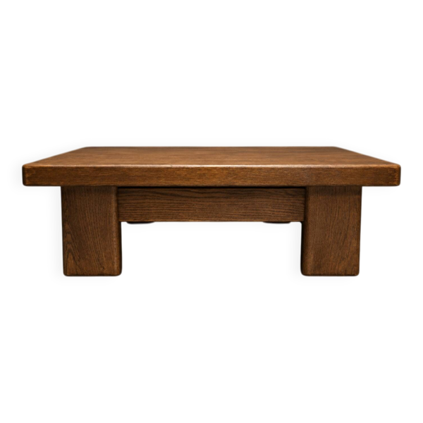 Table basse / bout de canapé brutaliste en chêne – Années 70
