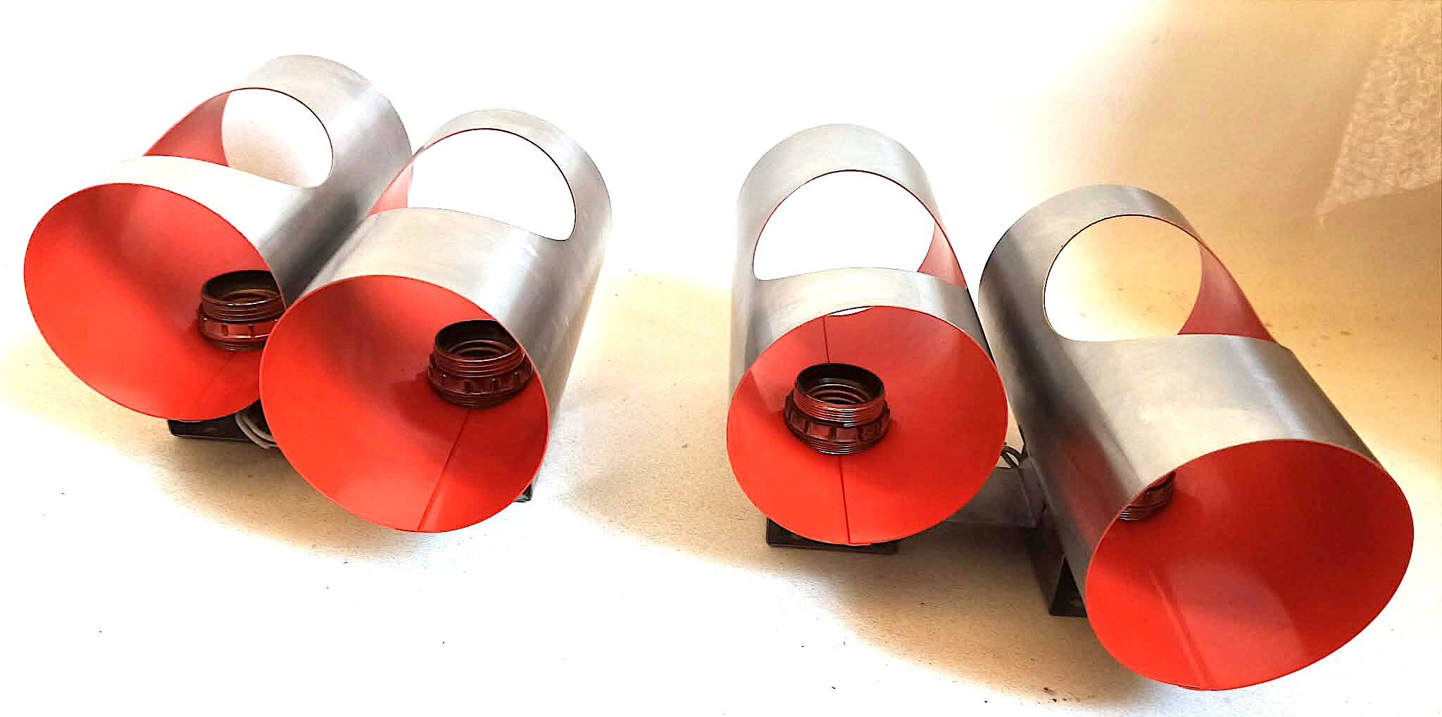 Pair of orange double wall lights Oxar Space Age 1970s
