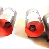 Pair of orange double wall lights Oxar Space Age 1970s