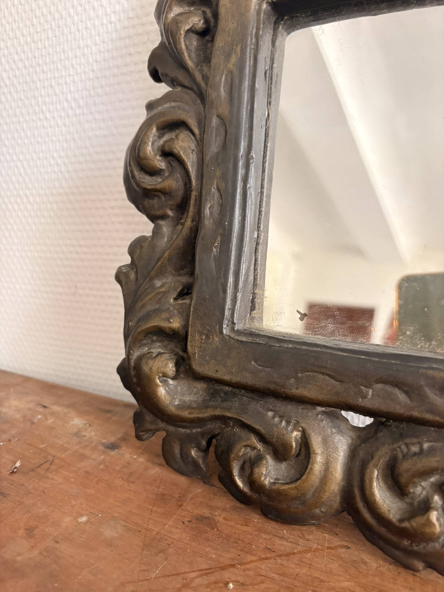 Mirror Frame Terracotta Bronze Patina Rocaille Scrolls Louis XV Style