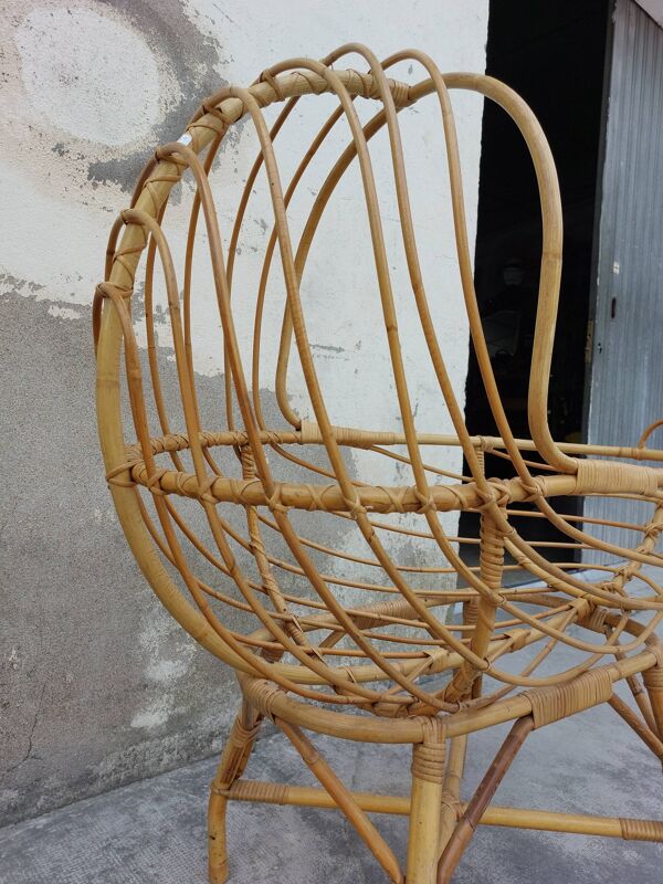 Berceau en rotin vintage 1950