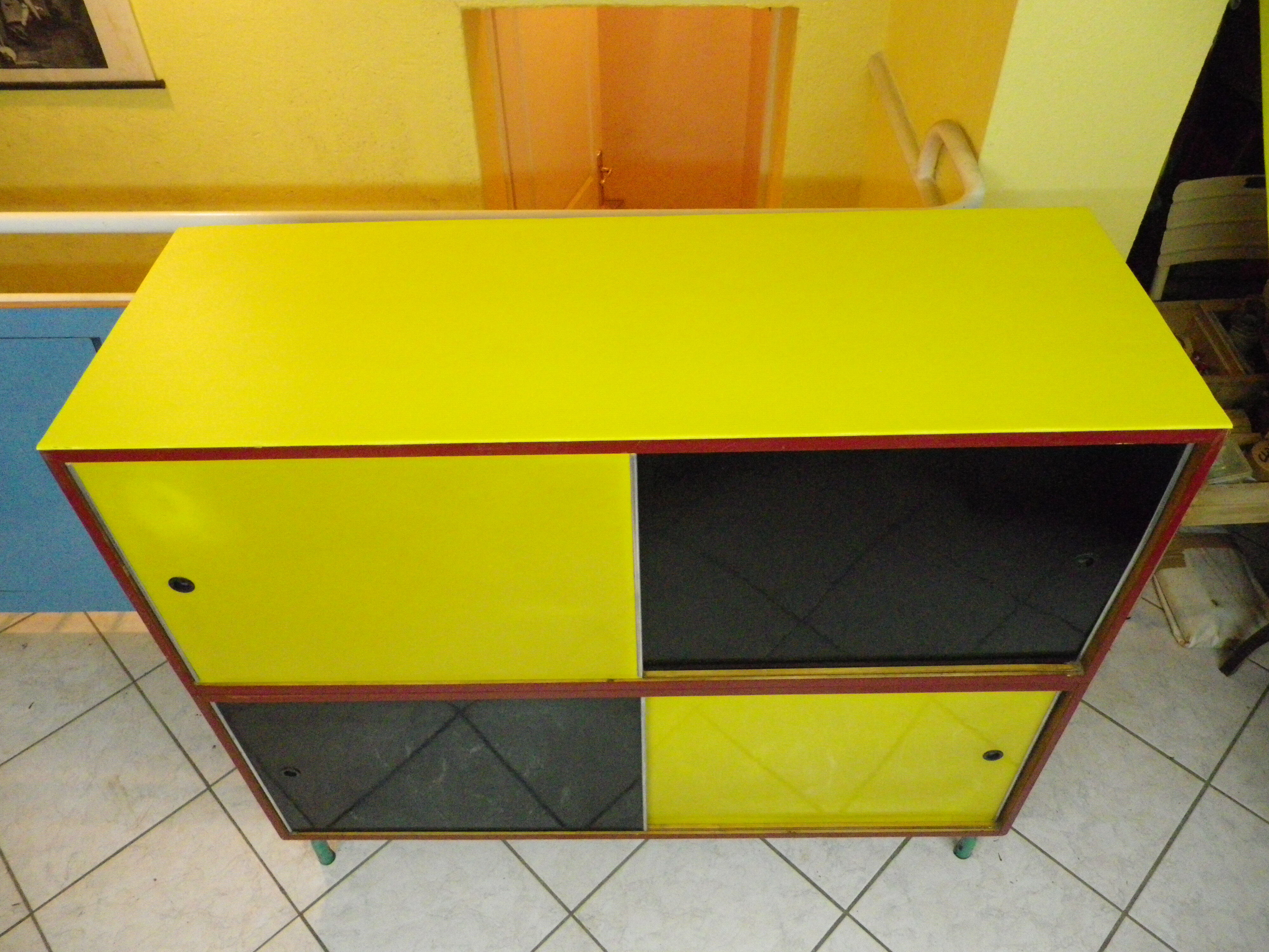 Vintage storage cabinet/sideboard with shelves, wood, formica, carlene