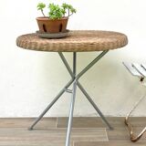 Rattan and lacquered metal folding table