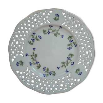 Assiette en porcelaine percée, dentelle, réticulée dorée à l'or fin