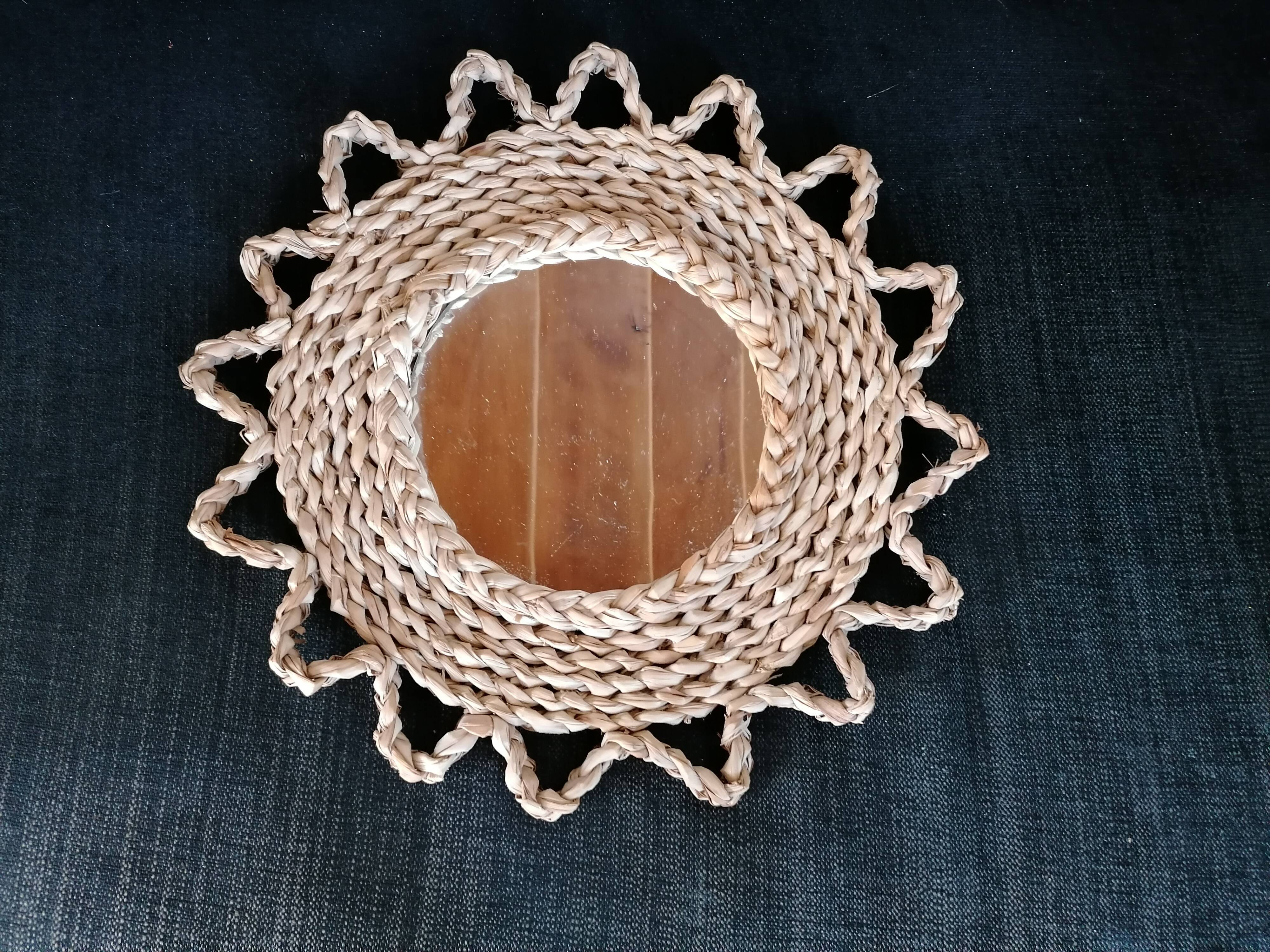 Miroir soleil rotin vintage 40cm