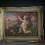 Tableau ancien XIXème huile sur panneau « Putti «