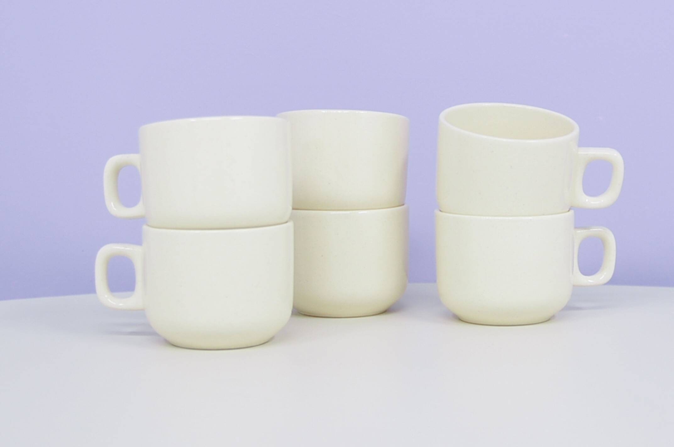 vintage set x6 beige glossy coffee cups