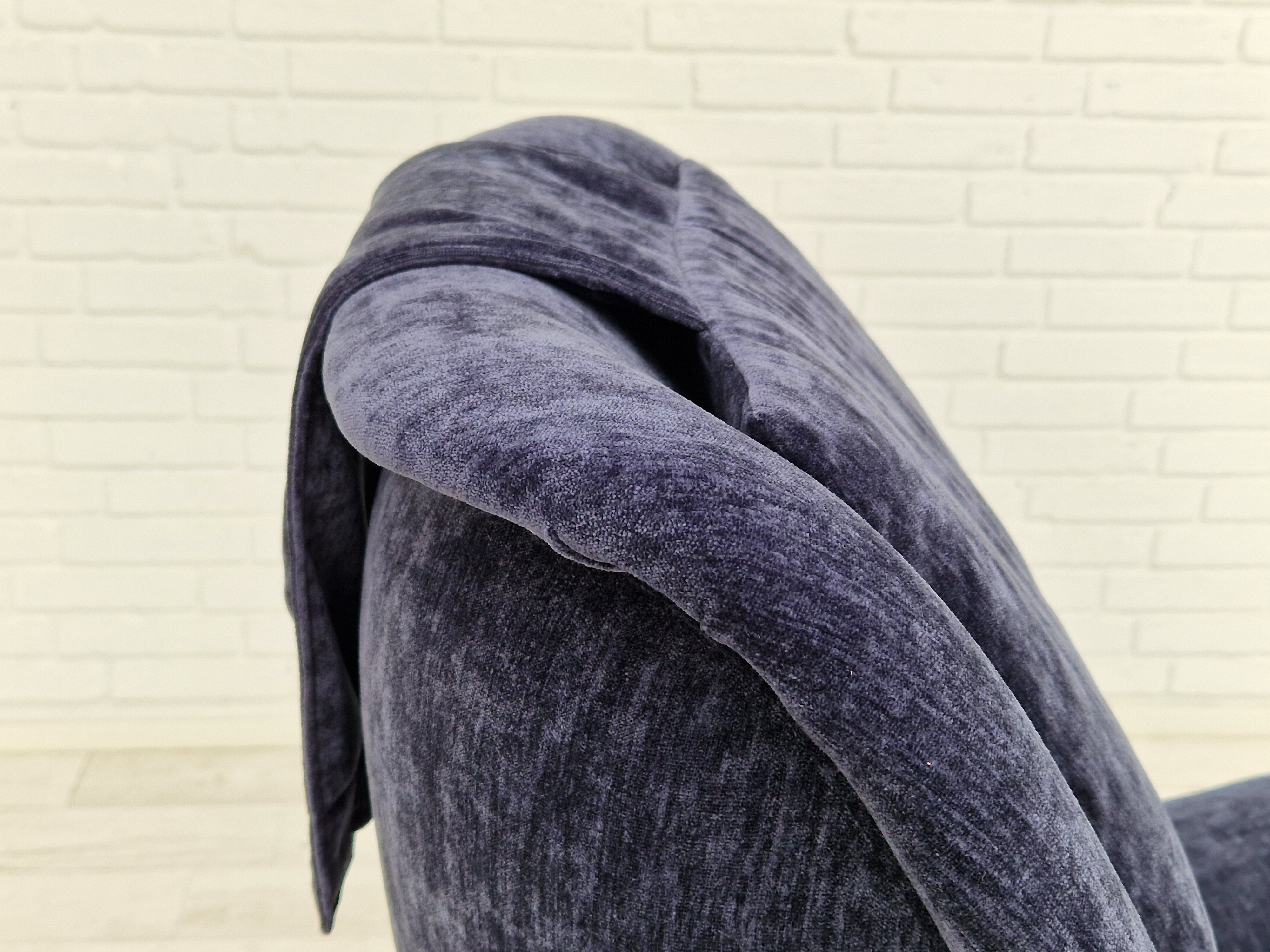 1960s, Swedish design, refurbished high-back armchair, vintage velour