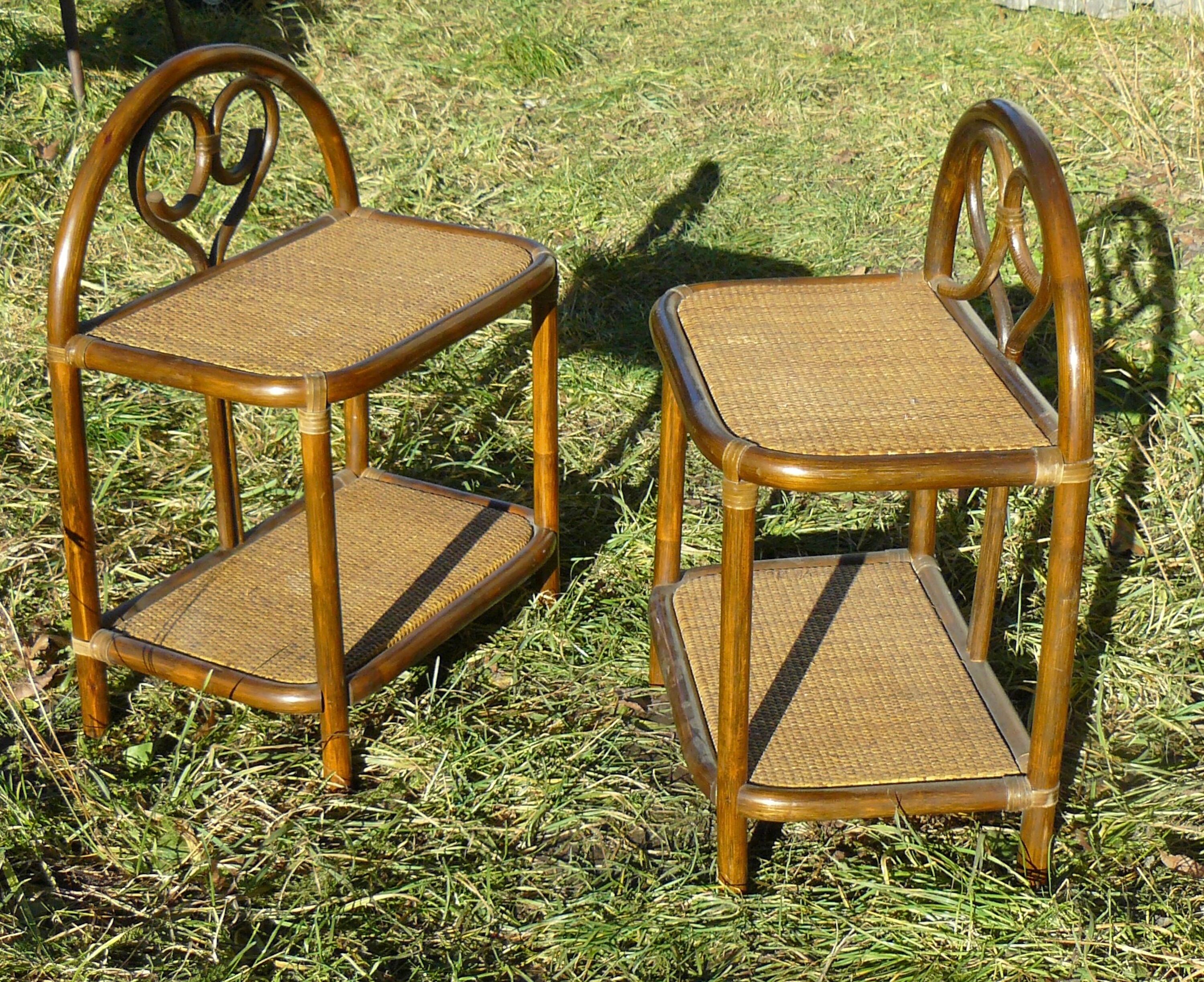 Pair of vintage rattan bedside tables 1970