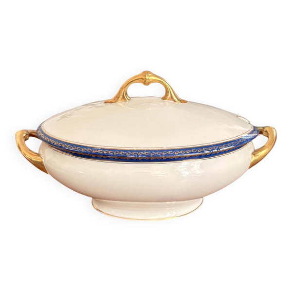 Grande Soupière Porcelaine Limoges Bleu Doré Betoule & Legrand France 1/2
