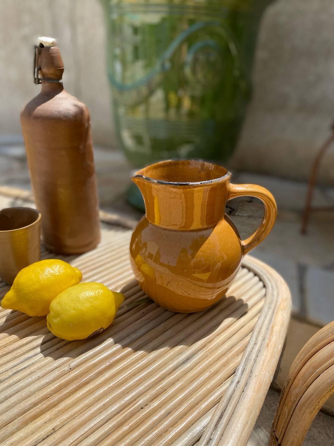 Antique glazed ceramic pitcher