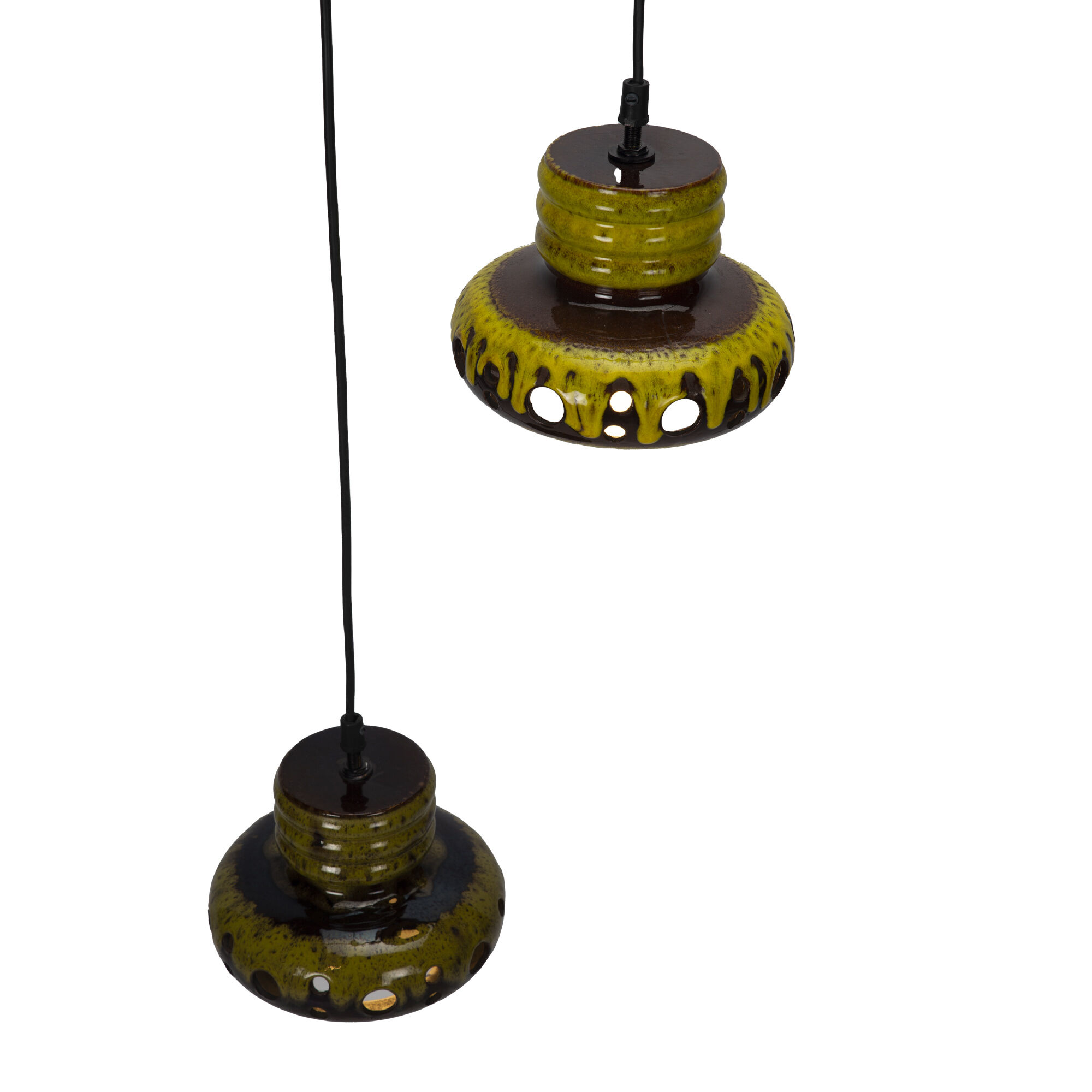 Paire de suspensions vintage en céramique jaune Herda