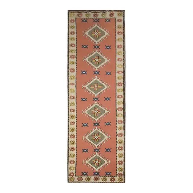 1970s Vintage Turkish Oushak Handmade Orange Runner Rug  91x361