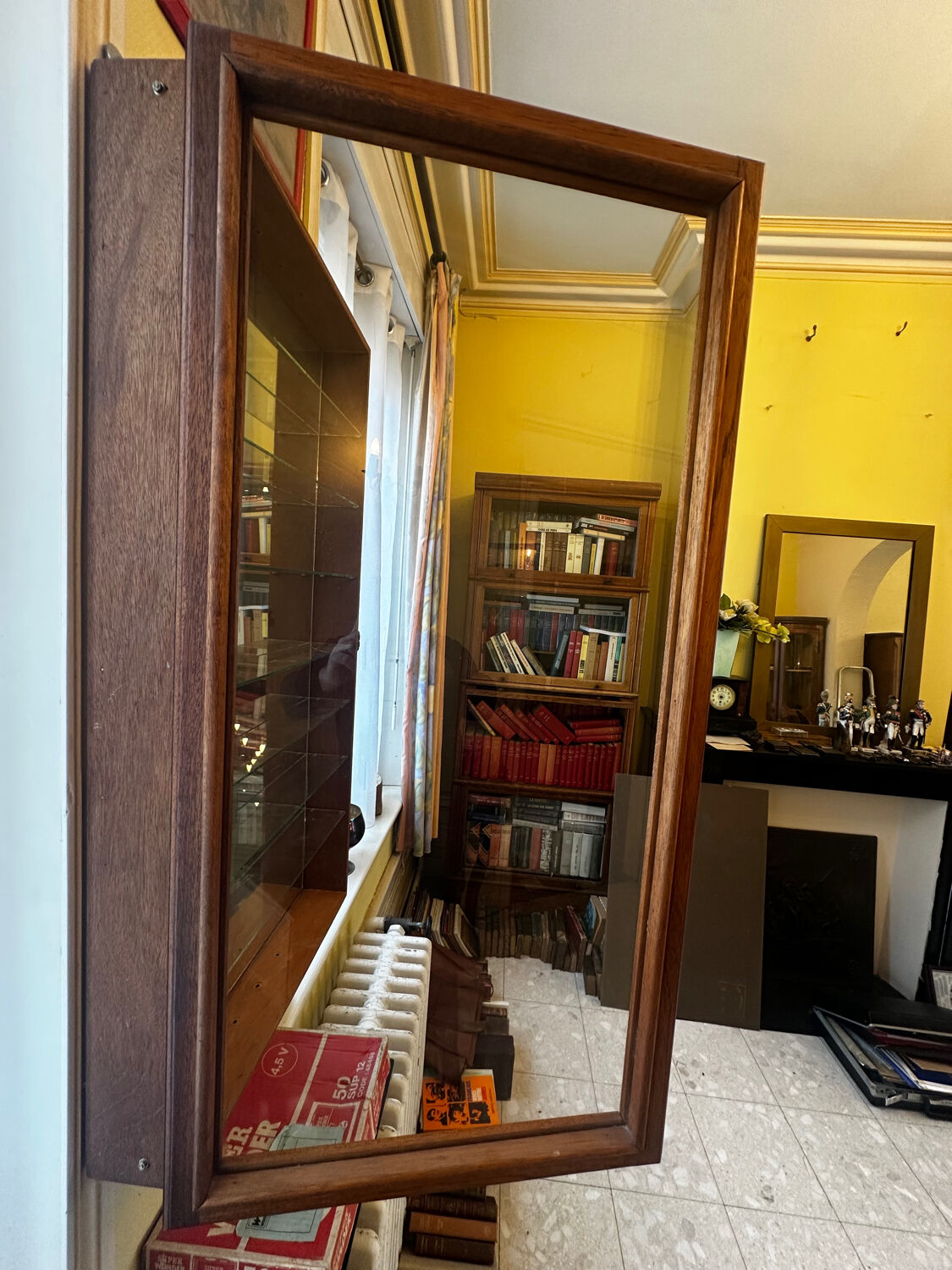 Wall display cabinet - wood - glass and mirror H 107 / W 53 / D 15.5 cm