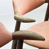 4 Wenge Cowhorn Tijsseling Dining Chairs with Stone Red Fabric, Hulmefa 60s