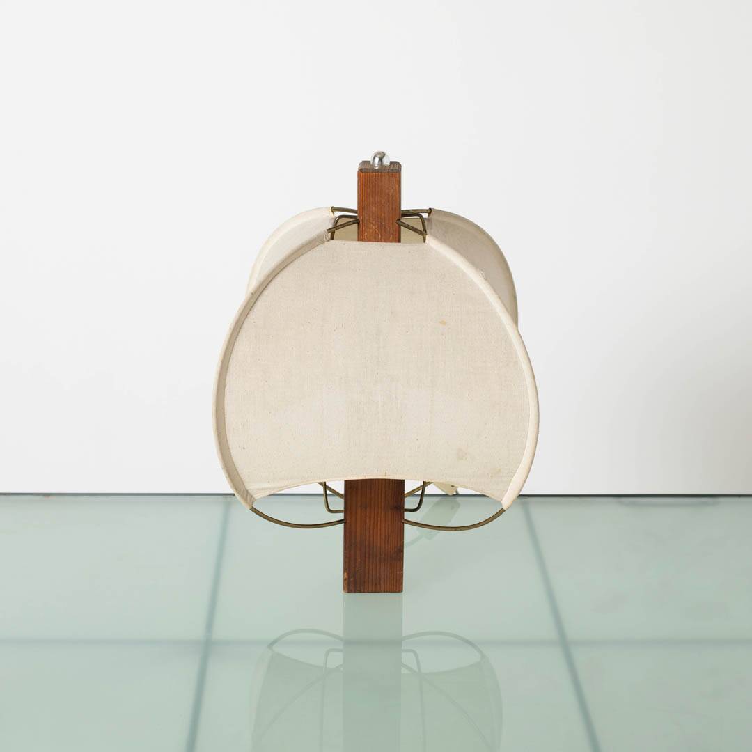 Postmodern table lamp in wood and canvas, Poland, 1980s