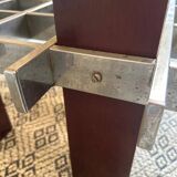 Mid Century 60s 70s glass wood and chrome coffee table