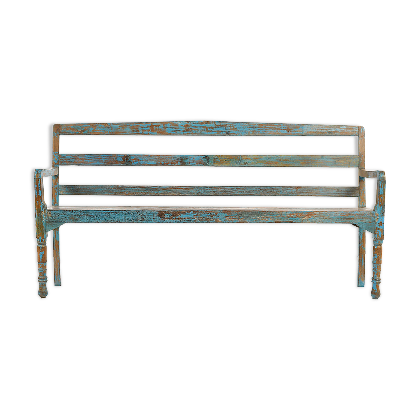 Wooden bench with blue patina