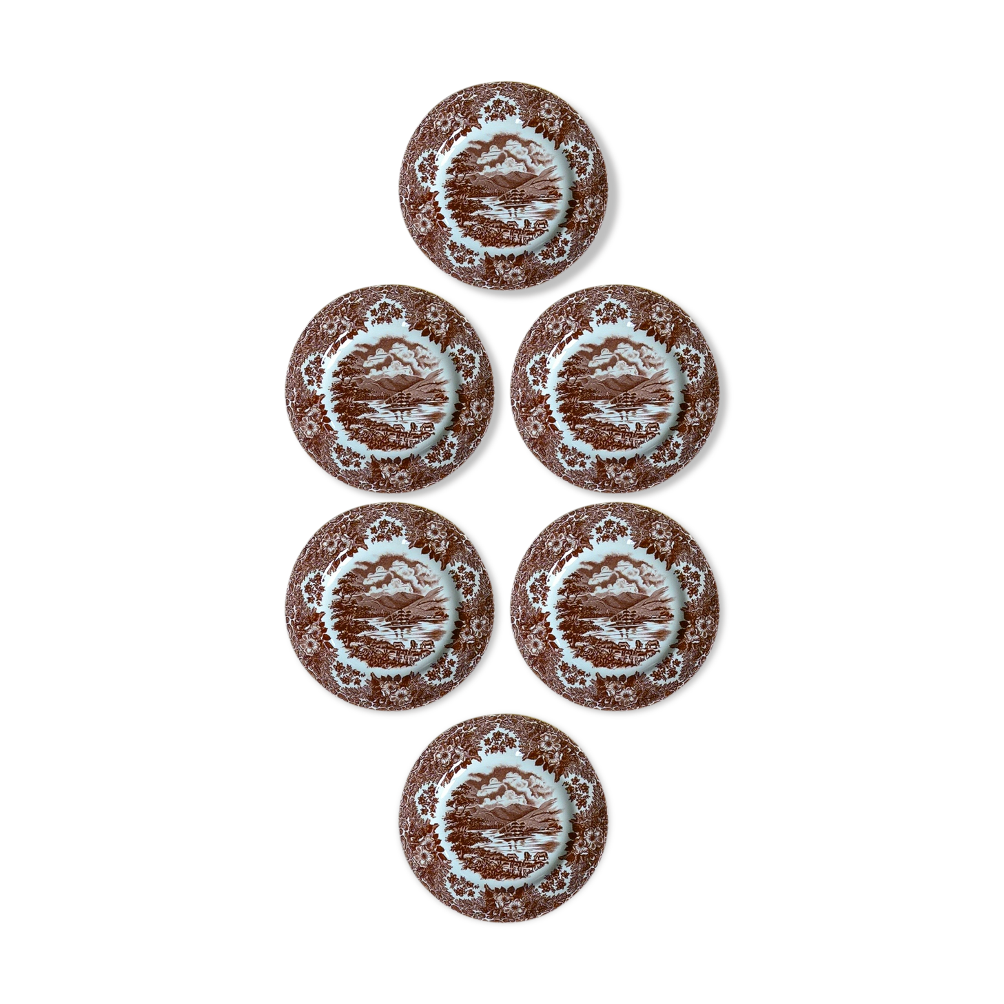 Six assiettes à dessert en porcelaine ironstone anglaise