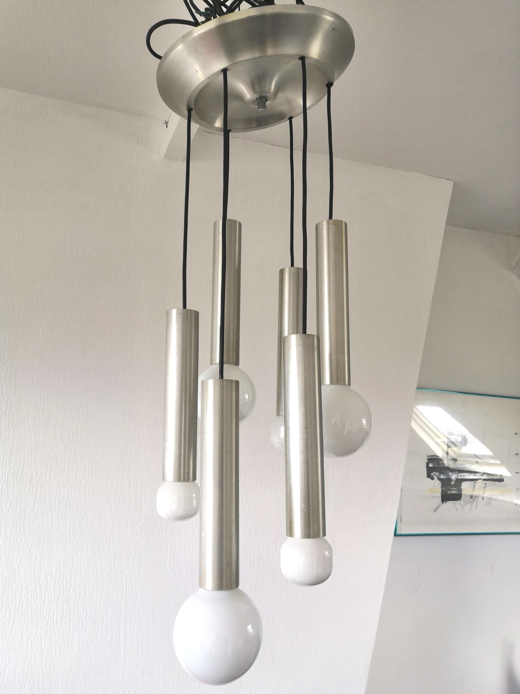 Suspension cascade tube 6 lumières design années 70