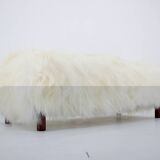 1930s Extraordinary Art Deco Ottoman in Sheepskin Upholstery, Czechoslovakia