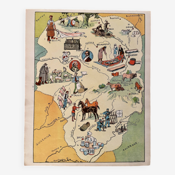 Old poster illustrated map of Limousin 1942 - JP Pinchon