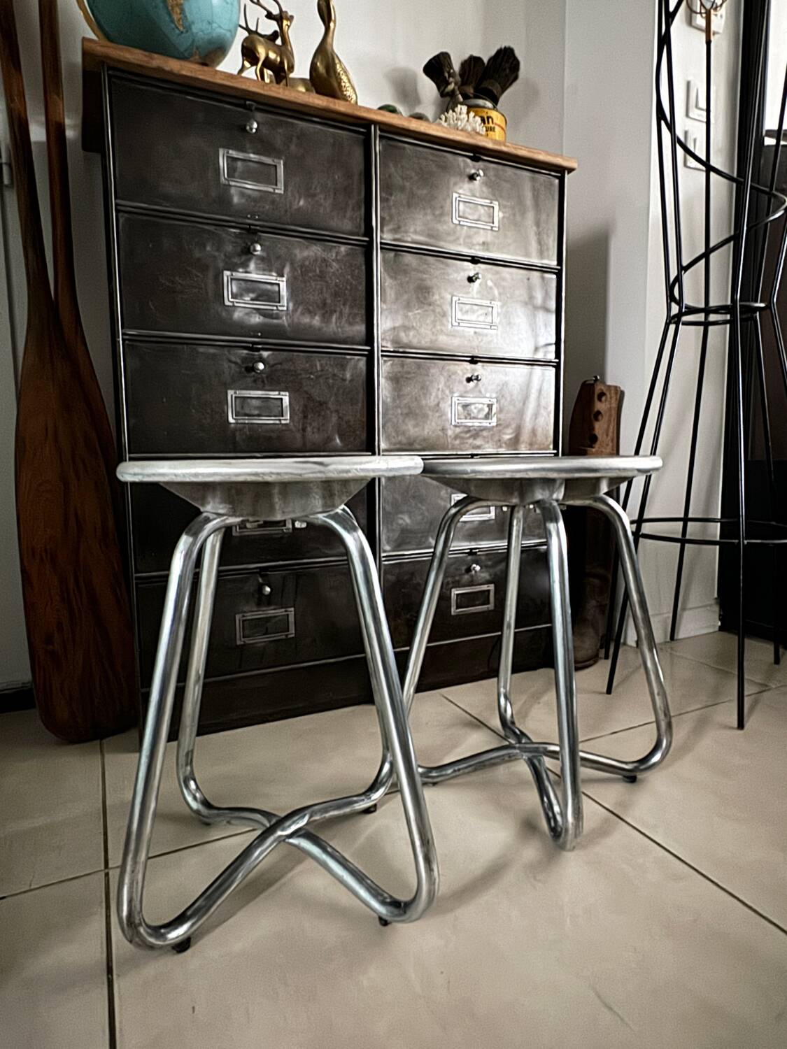 Vintage aluminium cast stools