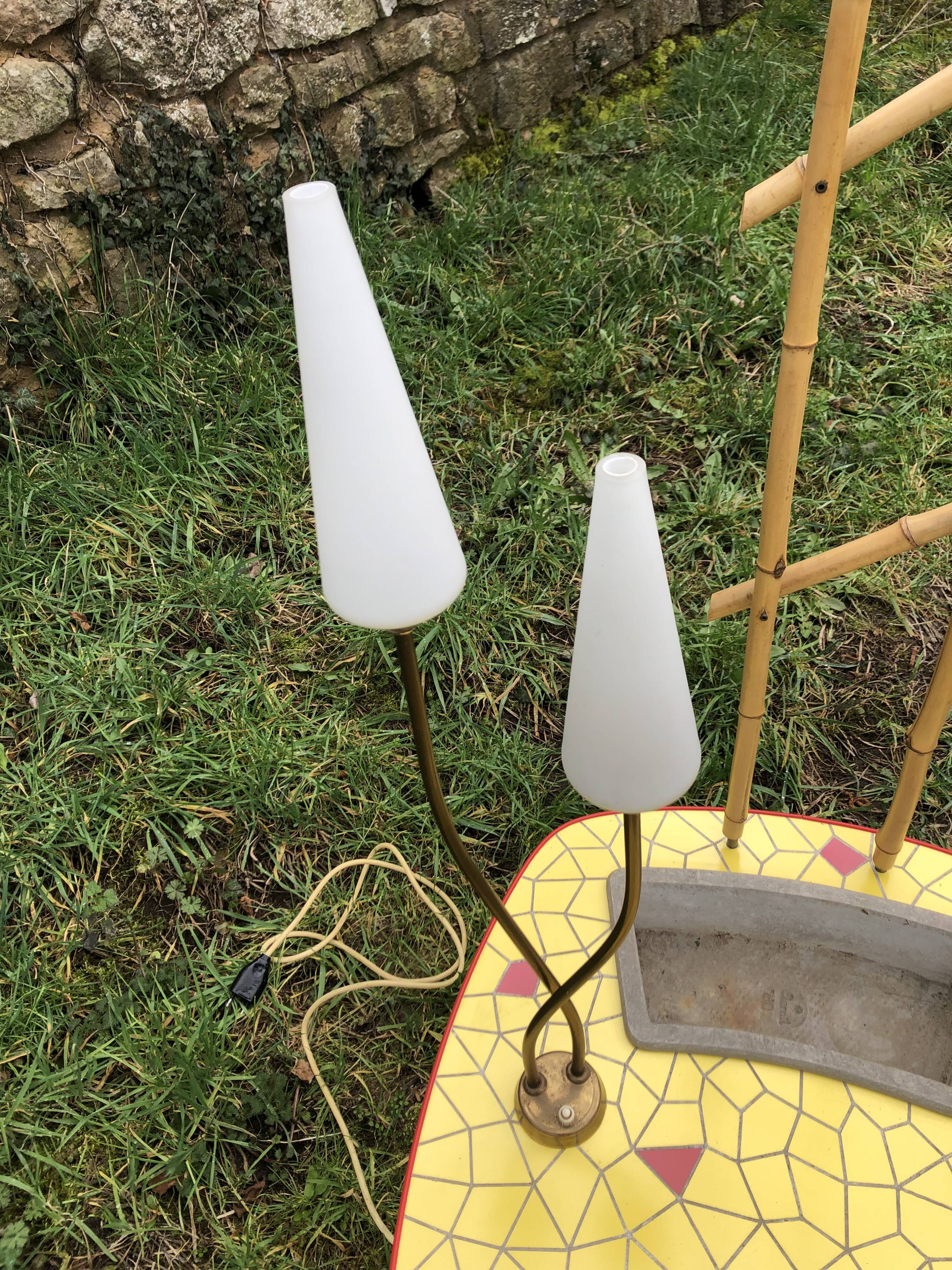 Ceramic mosaic coffee table with planter and light fixture 2 arms 60s