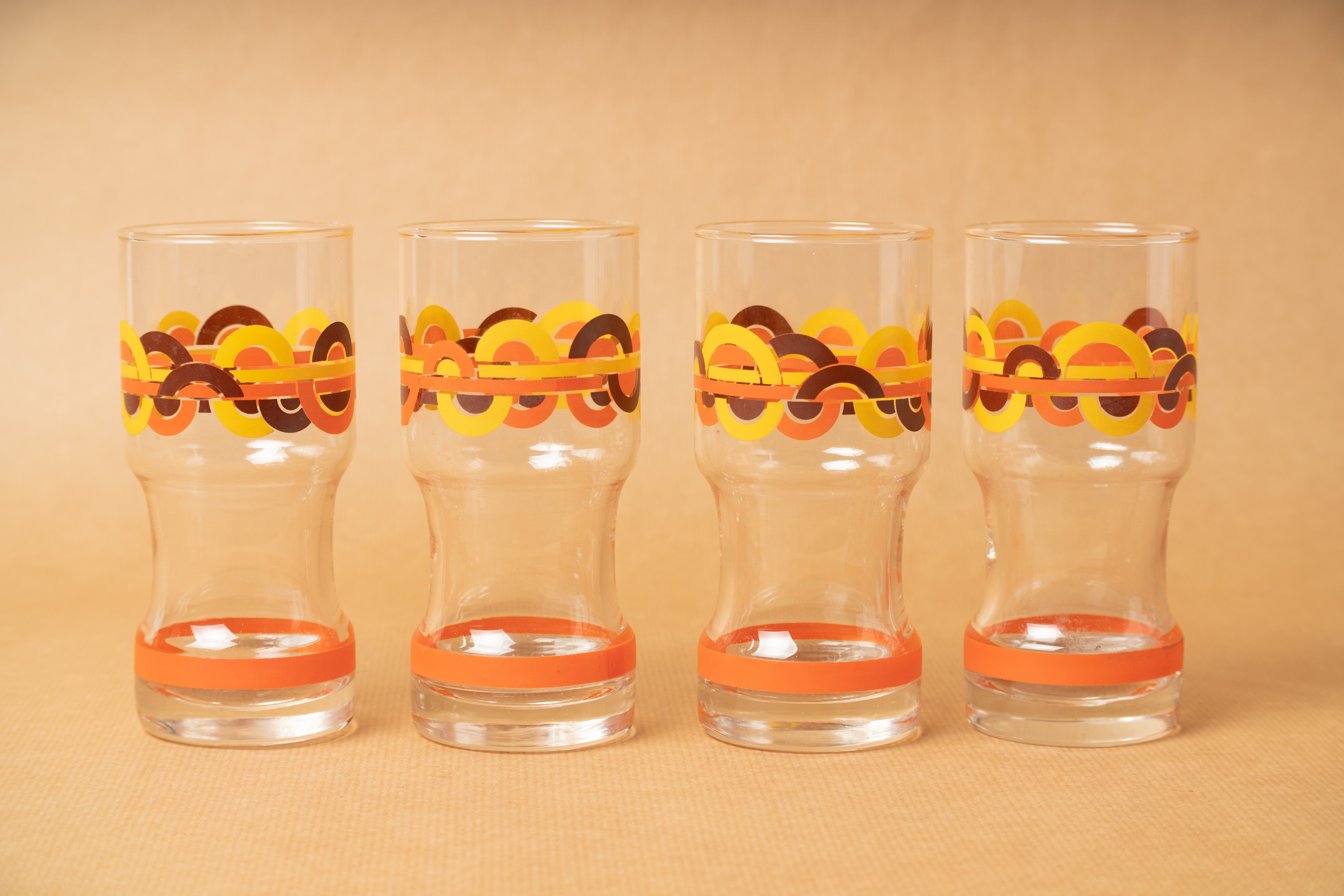 7 glasses orangeade orange pattern circles silkscreen prints vintage 1970