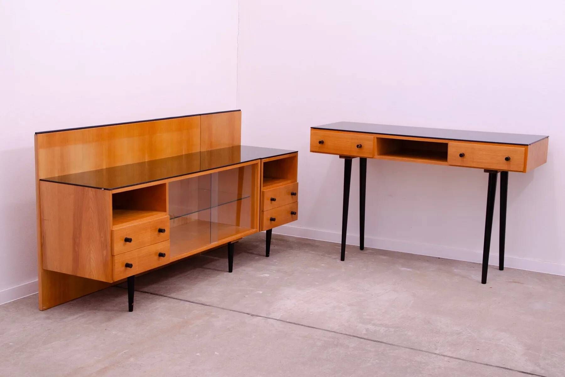 Mid-century glazed cabinet bookcase by Mojmír Požár