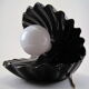 Vintage shell table lamp in black enamel ceramics design seventies 1970