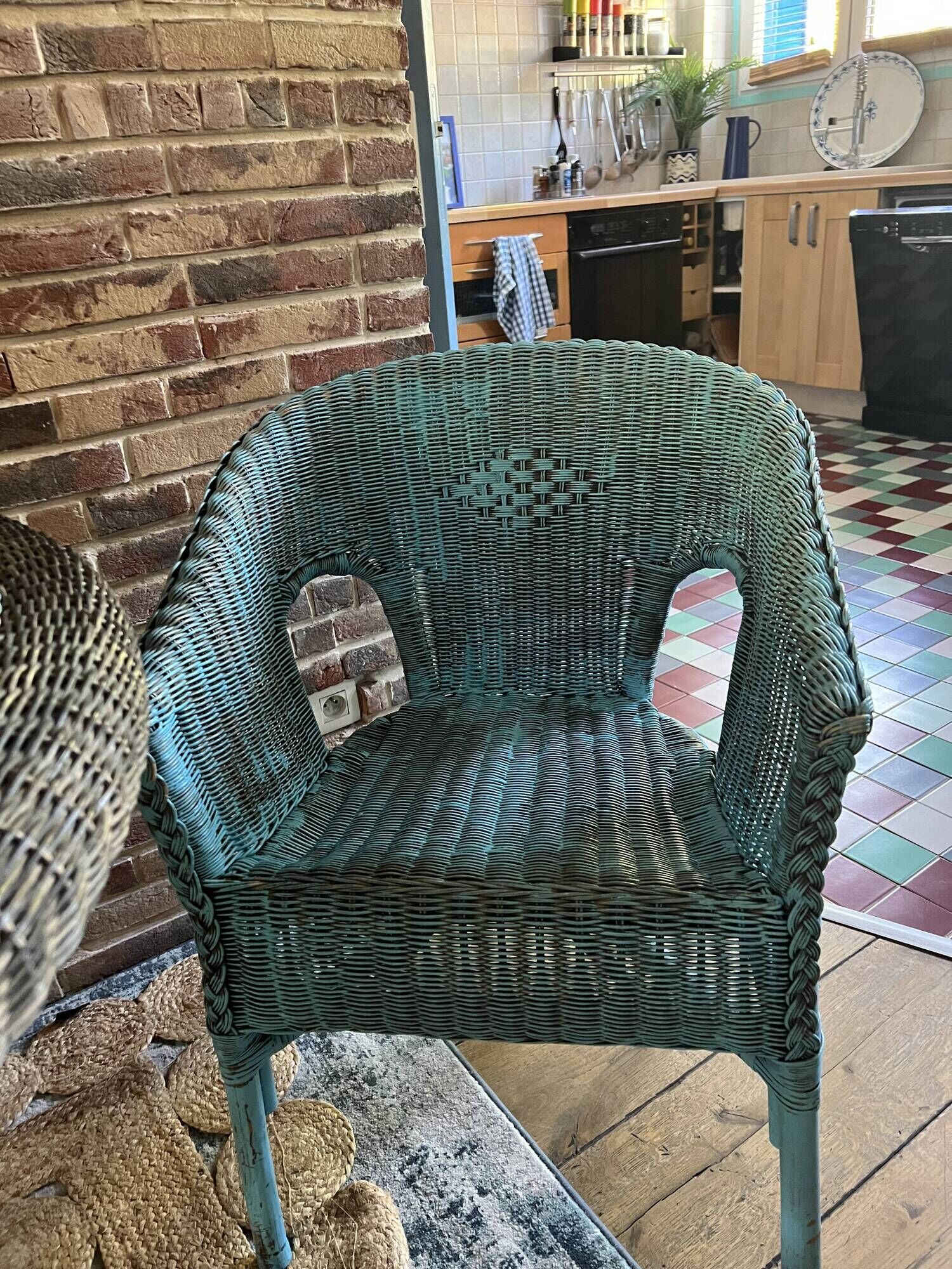 Colourful wicker armchair