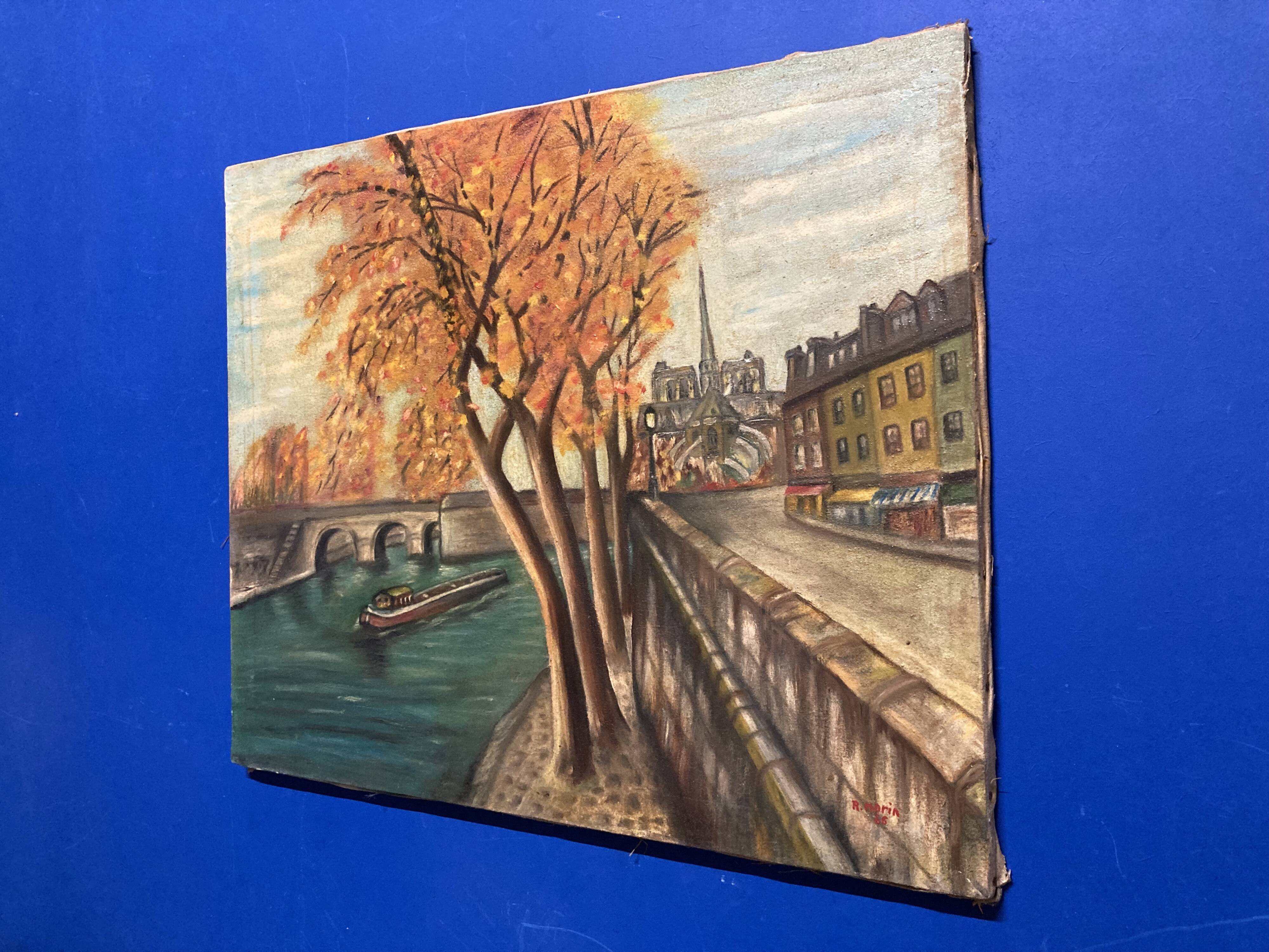 Robert morin, les quais de notre-dame de paris, huile sur toile
