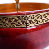 Beautiful 1960s nut bowl by Aldo Tura made of red goatskin and brass