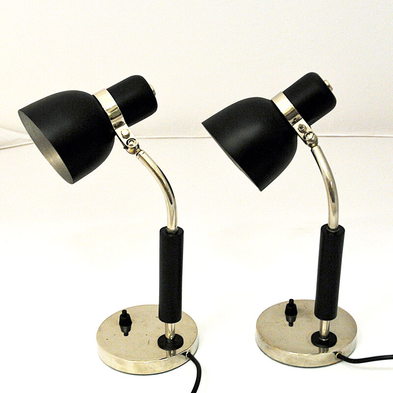 Black and classic pair of metal table lamps 1940s- Sweden