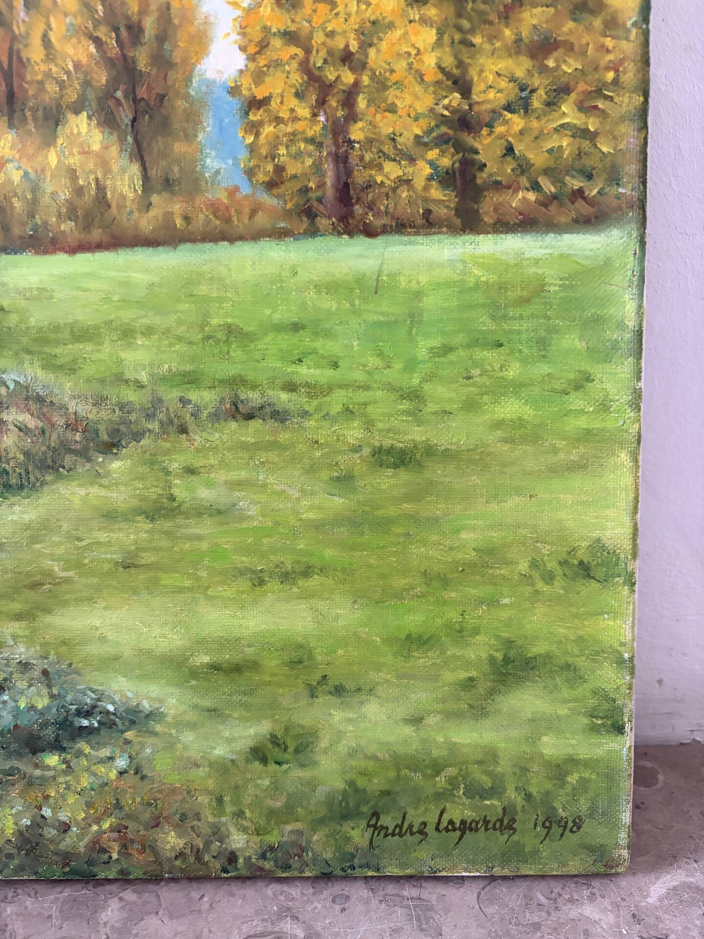 Paysage d’automne, huile sur toile signé Lagarde