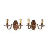 Pair of metal and bronze wall wall light 2 fake candles