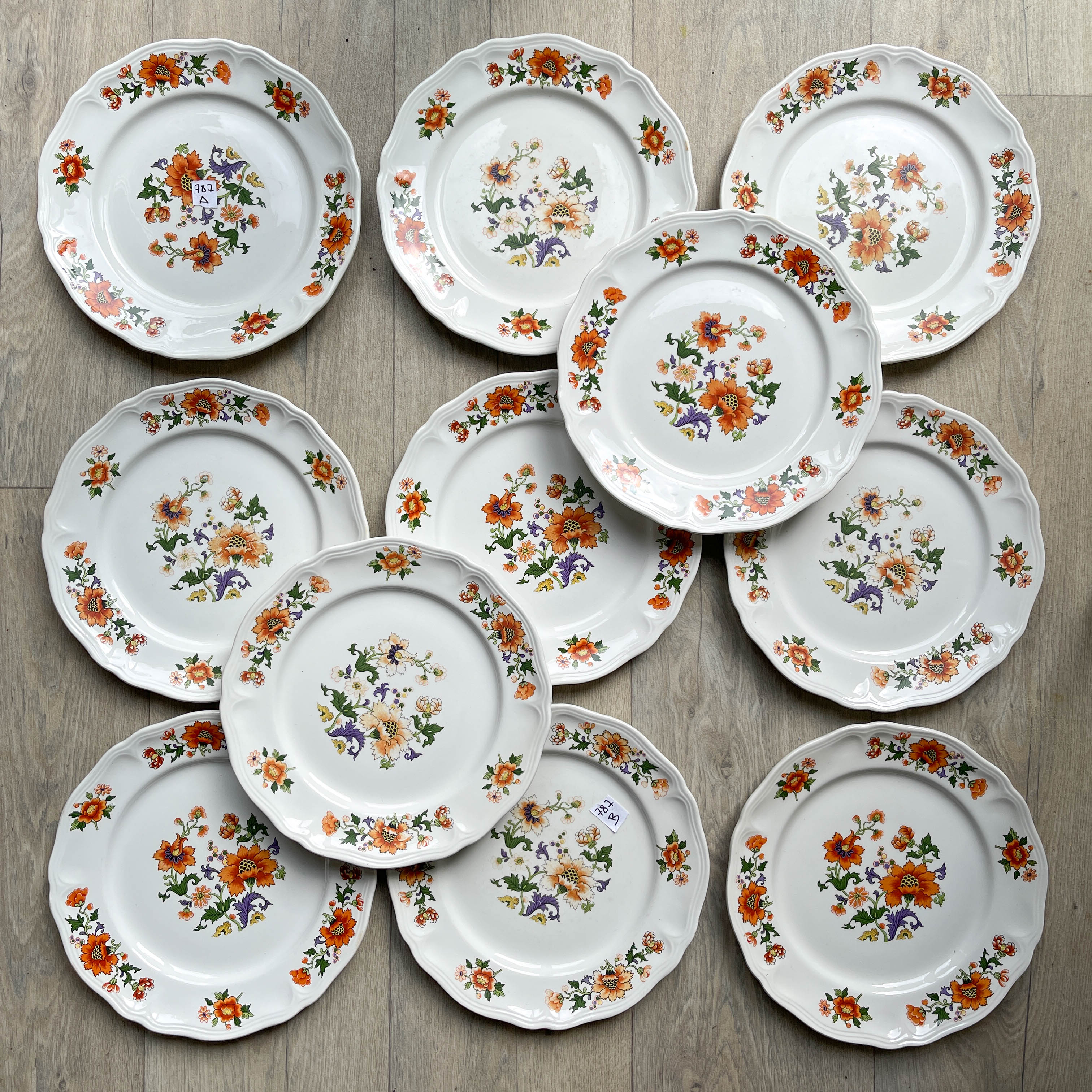 Table service in vintage earthenware Mills of Wolves "ORCHIES" 44 pieces