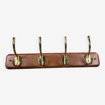 Wall coat rack with 4 brass hooks