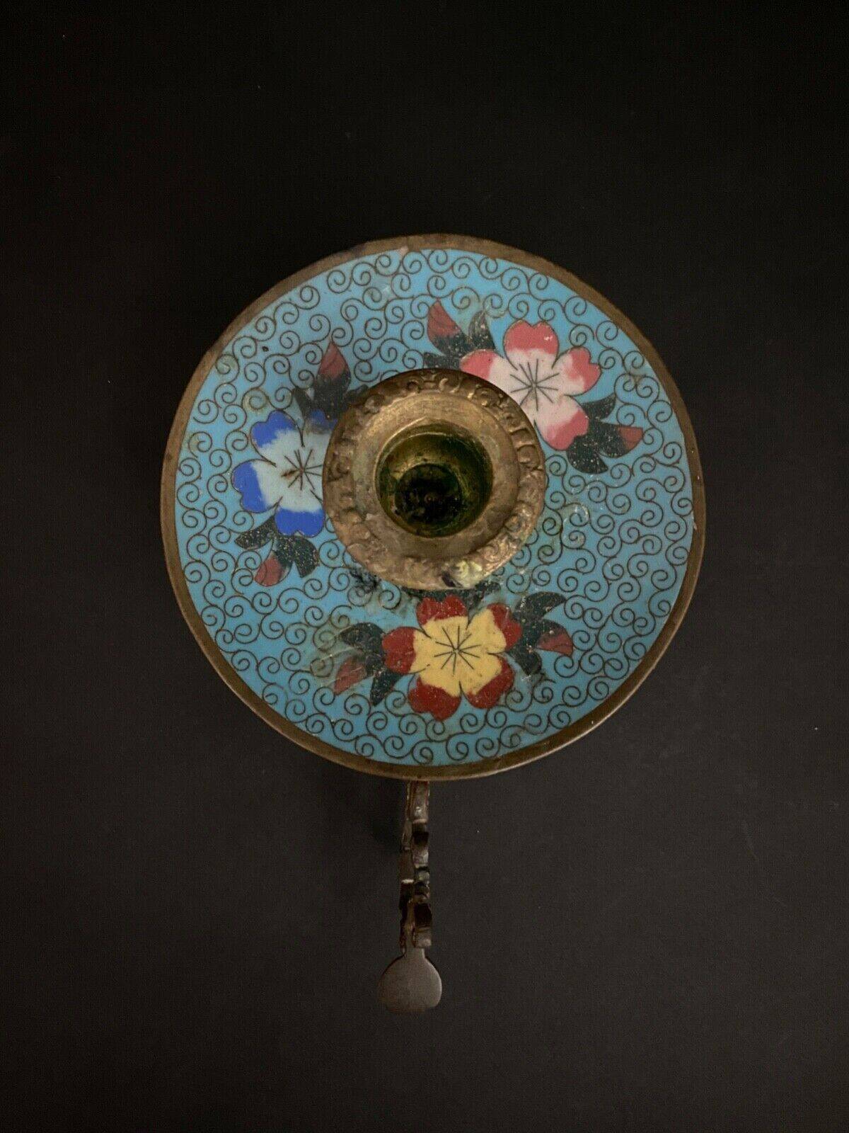 Napoleon III hand candle holder in cloisonné bronze, late 19th century
