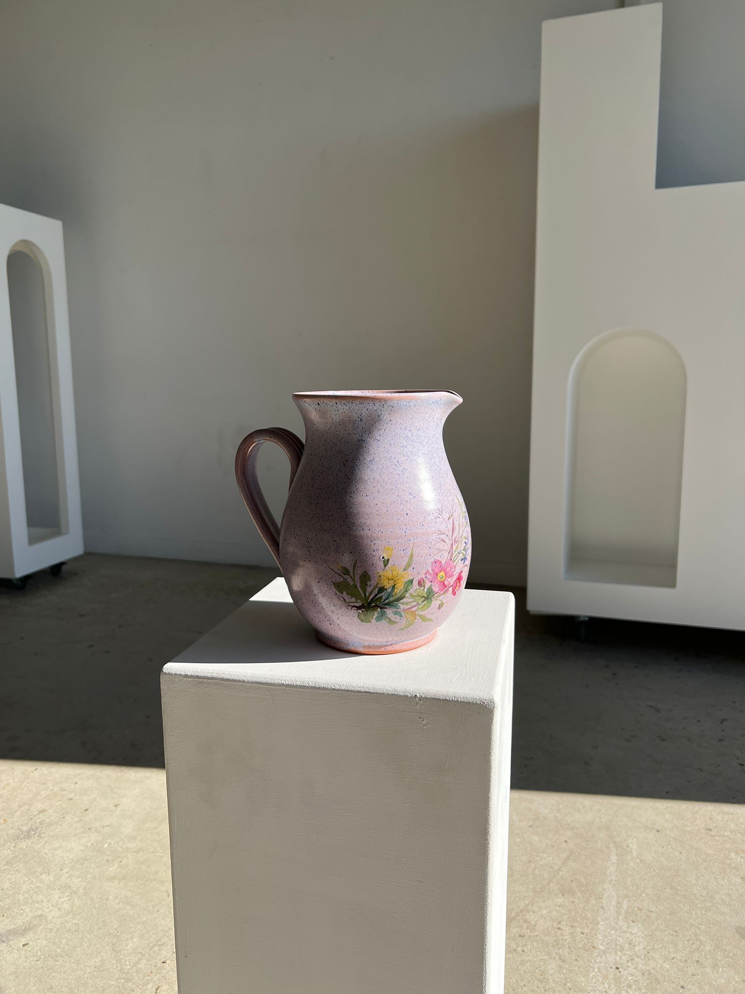 Vintage purple carafe with field flower patterns H:20cm