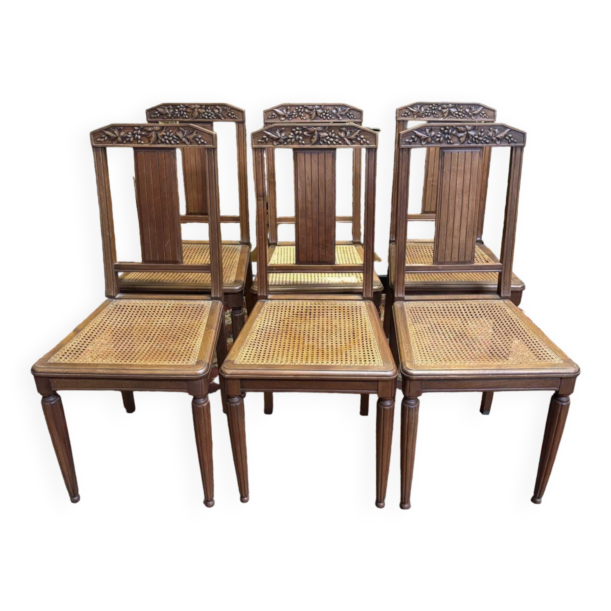 6 art deco cane chairs