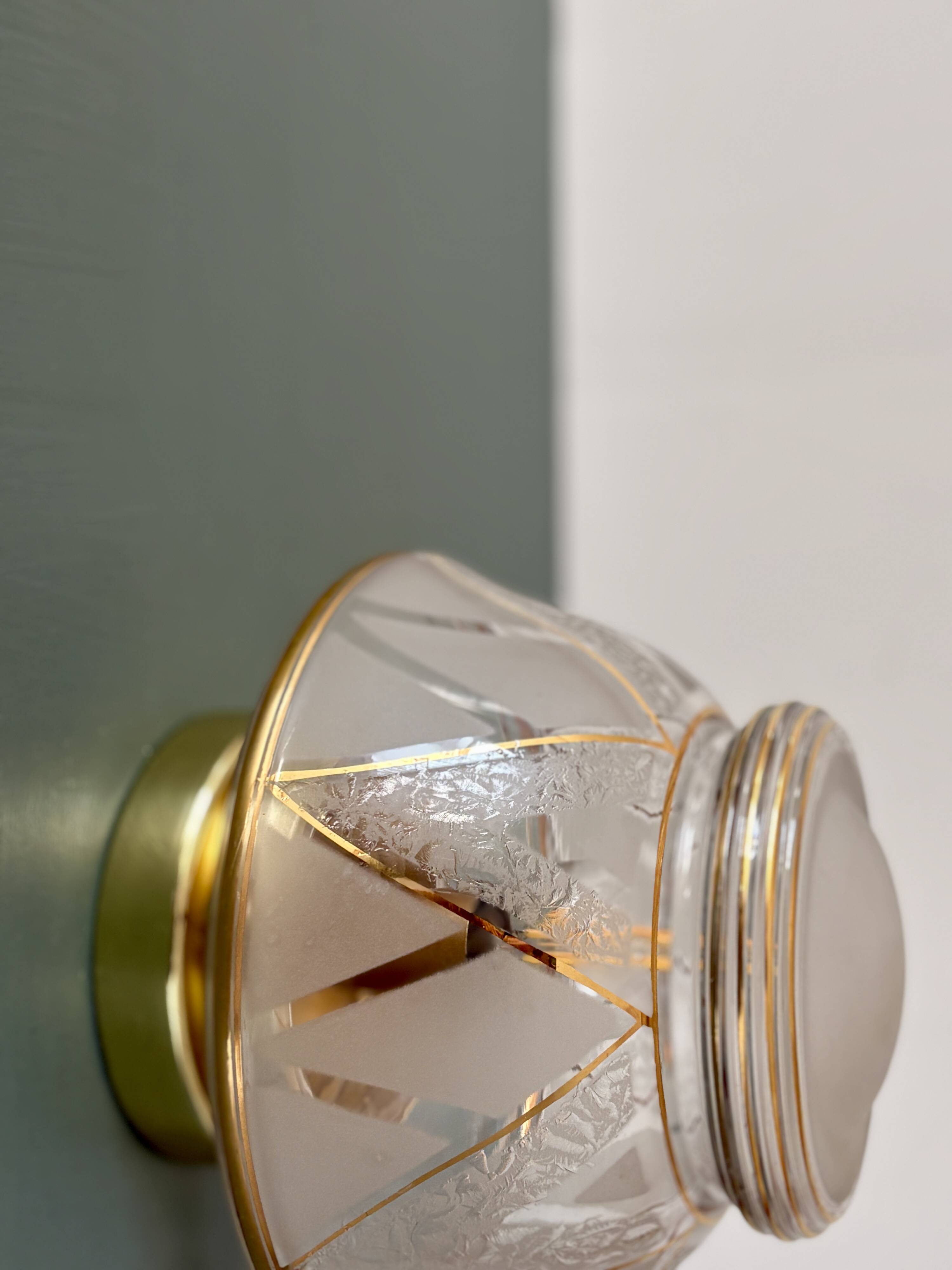 Vintage Art Deco white and gold glass globe wall/ceiling light.