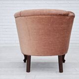 1960s, Danish lounge chair, salmon pink furniture velour, ash wood legs.